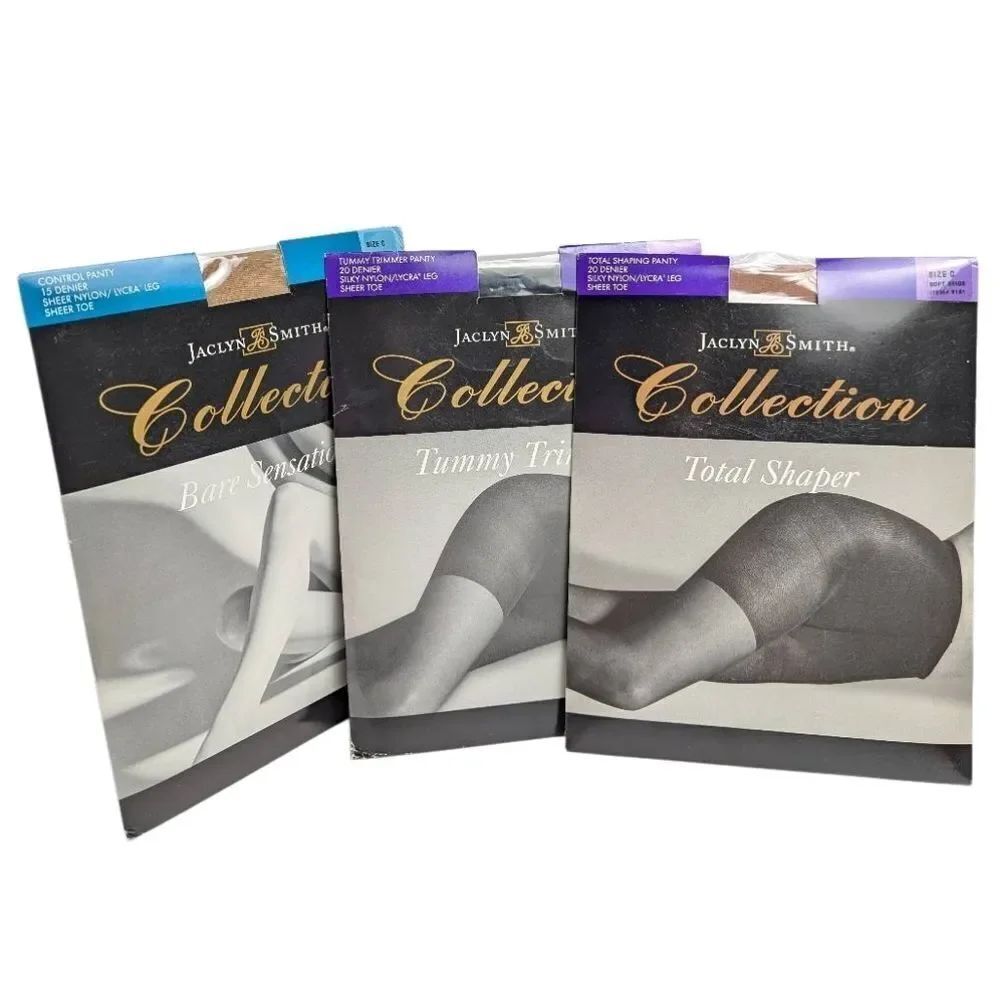 Jaclyn Smith Vintage NOS 3 Pairs Pantyhose Size C L/XL Nude Beige Black